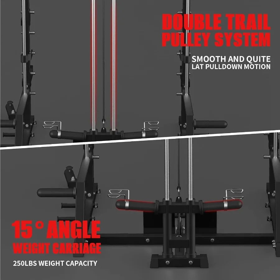 Smith Machine Power Rack with LAT Pulldown System Power Cage with Cable System Squat Rack for Home Gym with Chest Press Machine