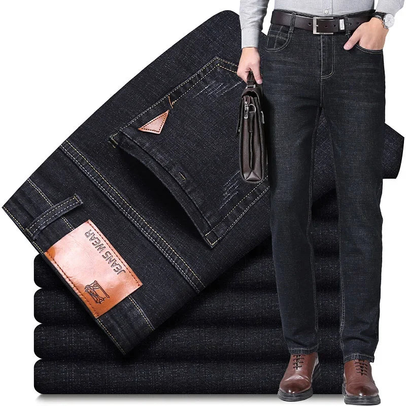 Spring Mens Black Blue Pants Pure Color Stretch Jeans Street Casual Slim Fit Trousers Male Vintage Wash Skinny Jeans for Men - You Offer