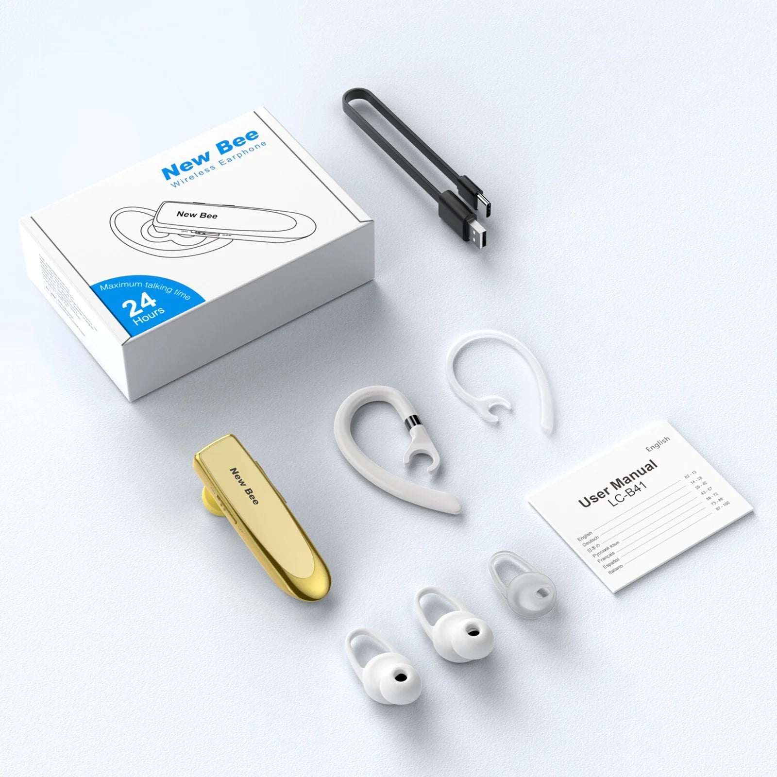 NEWBEE Single Wireless Bluetooth Headset Earphone Noise Cancelling Mic Sports Headphone Hands-Free Earbuds 24 Hrs Driving Office