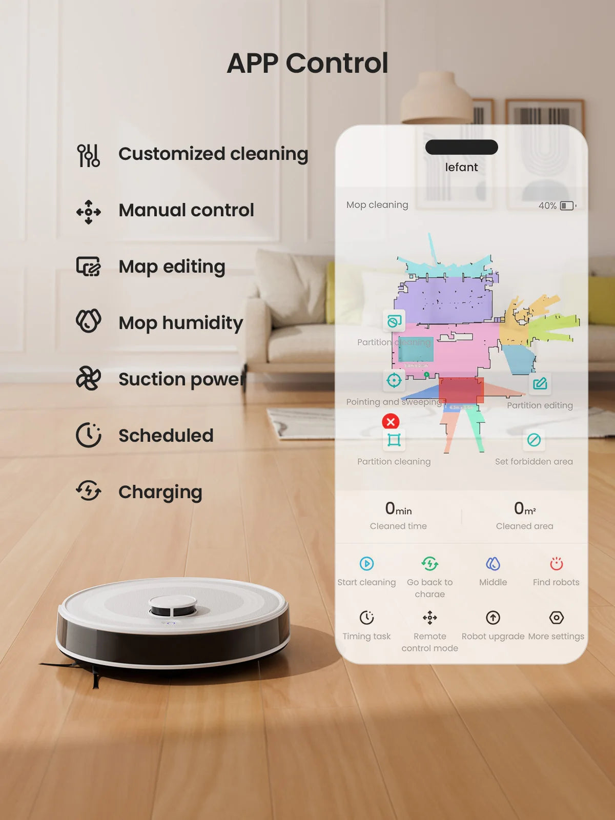LEFANT M2 5500Pa Powerful Robot Vacuum Cleaner Laser Navigation dToF  Anti-Tangle Selected Area Clean Ideal for Pet Hair Carpets