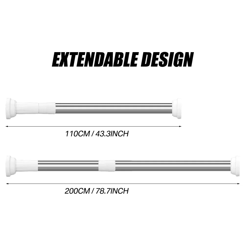 50-260CM Adjustable Curtain Rod No Drilling Telescopic Shower Curtain Pole for Balcony Bathroom Wardrobe Rod Clothes Drying Rack