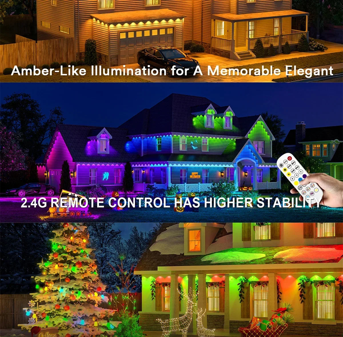 100FT 60 LEDs Permanent Outdoor Lights Smart RGBIC Eaves LED Lights Festival Flashing Lighting Fairy String  Holiday Lighting