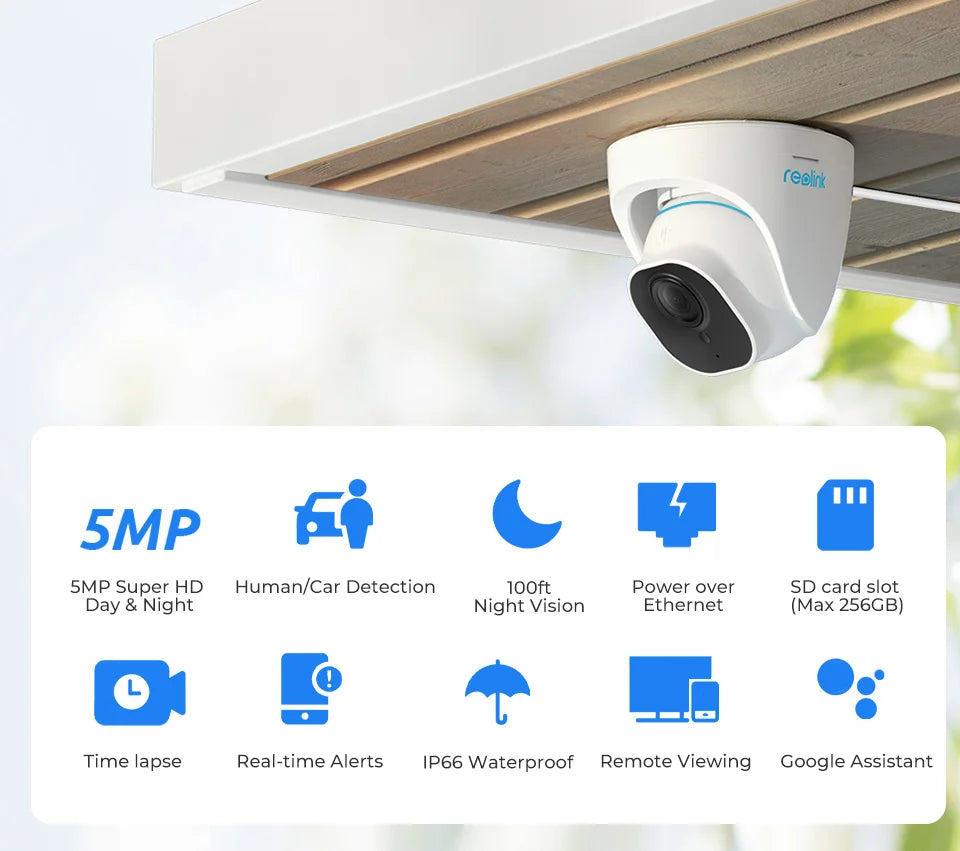 Reolink Smart Security Camera 5MP PoE Outdoor Infrared Night Vision IP Cam Person/Vehicle Detection Home Surveillance Camera - You Offer