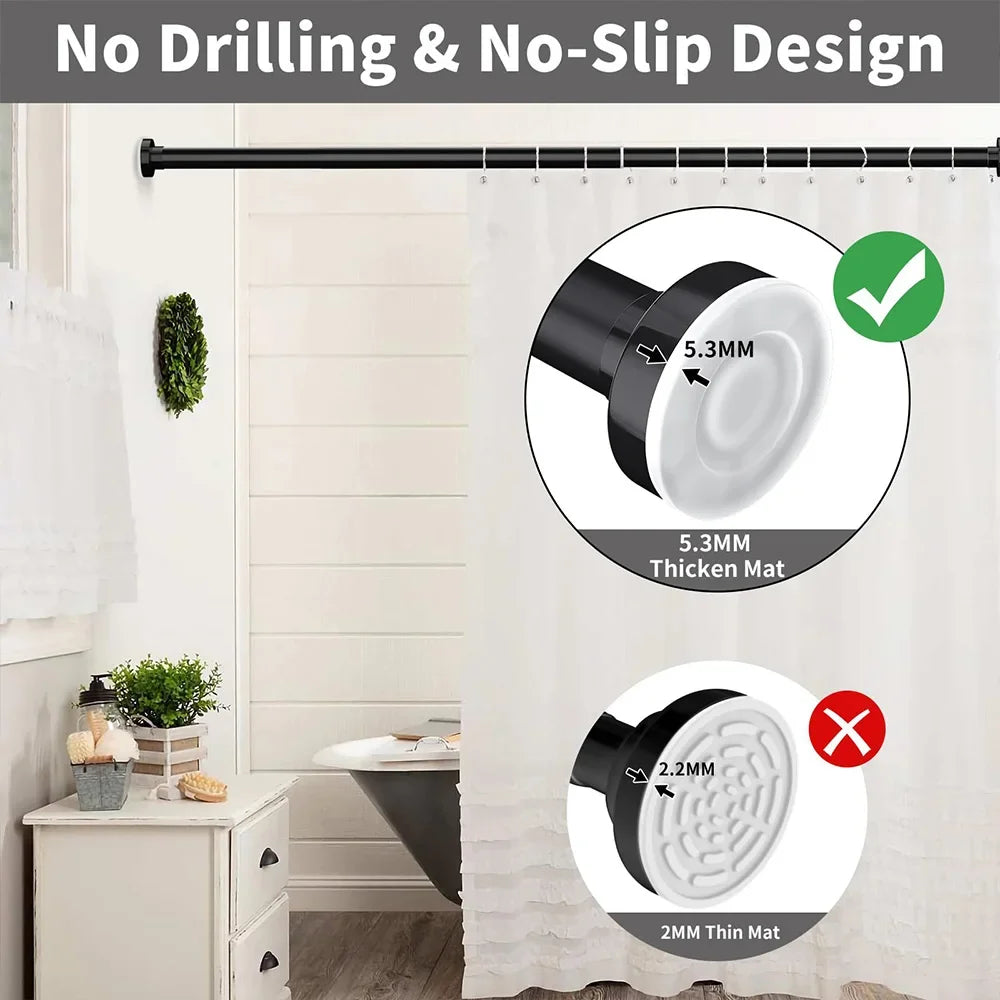 50-260CM Adjustable Curtain Rod No Drilling Telescopic Shower Curtain Pole for Balcony Bathroom Wardrobe Rod Clothes Drying Rack