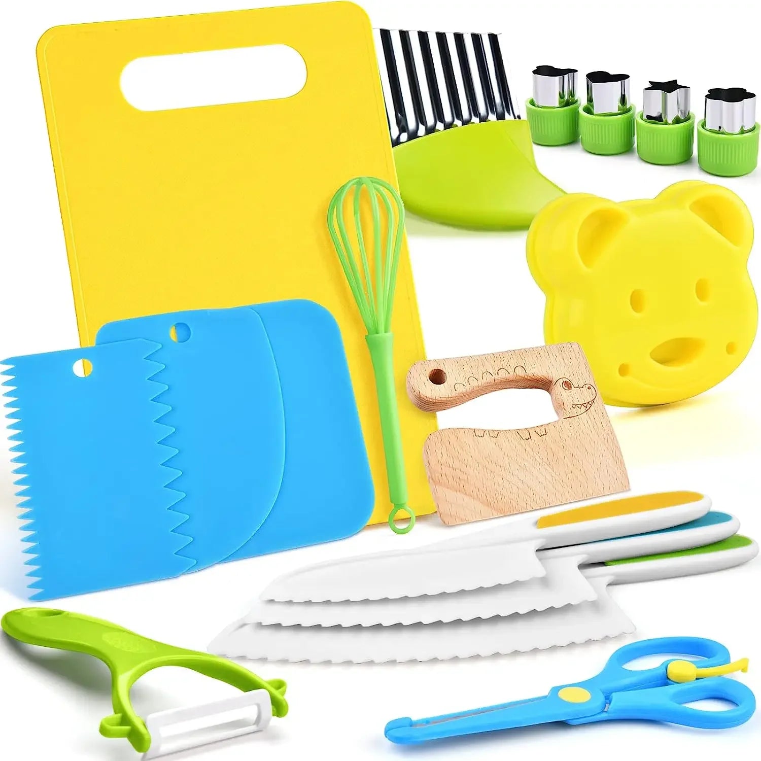 17PCS Kids Cooking Sets Real Cooking Montessori Kitchen Toys for DIY Plastic Kitchen Accessories Tools Toddlers Kids Safe Knives - You Offer