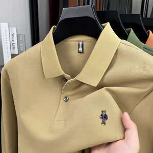 100% pure cotton men's trendy luxury brand autumn long sleeved polo shirt designer teddy bear embroidery business casual T-shirt