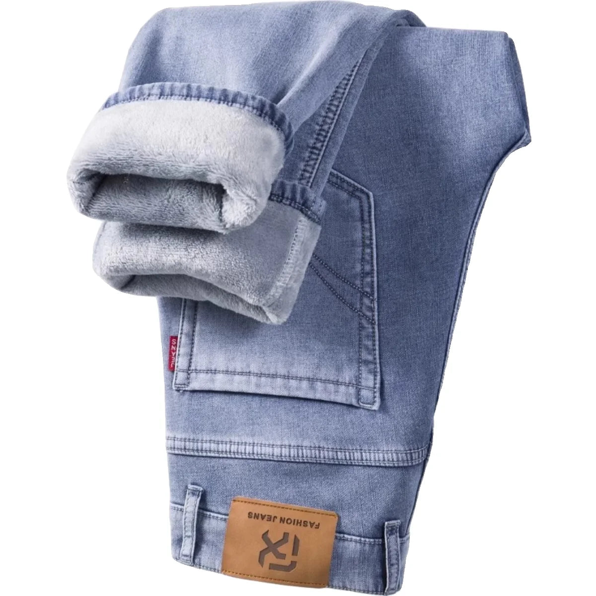 New Autumn and Winter Fashion Trend With Thick Fleece and Warm Straight Leg Blue Jeans For Men's Casual Sports High-end Jeans - You Offer