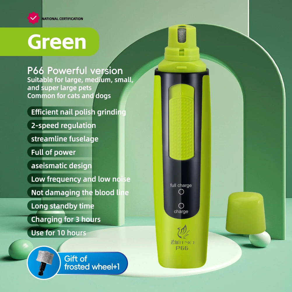 Fenice P66 USB Charging Electric Nail Grinder Rechargeable Quiet Pet Nail Clippers with Free Grinding Wheel for Dogs/Cats/Pets