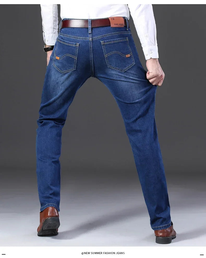 Classic Black Men's Jeans Straight Leg Baggy Plus Size Pants Wear Comfortable Dark Pants Thin Pants for Dad Gift Dad Pants - You Offer
