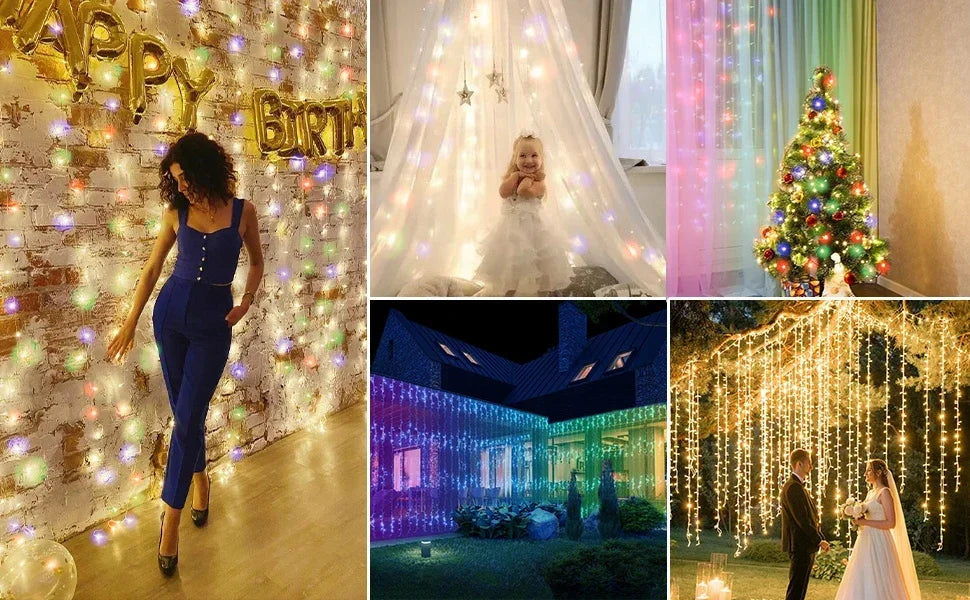 RGBIC Curtain Light String USB Plug Remote Control LED Curtain Light APP Bluetooth Control String Lights for Room Decorations
