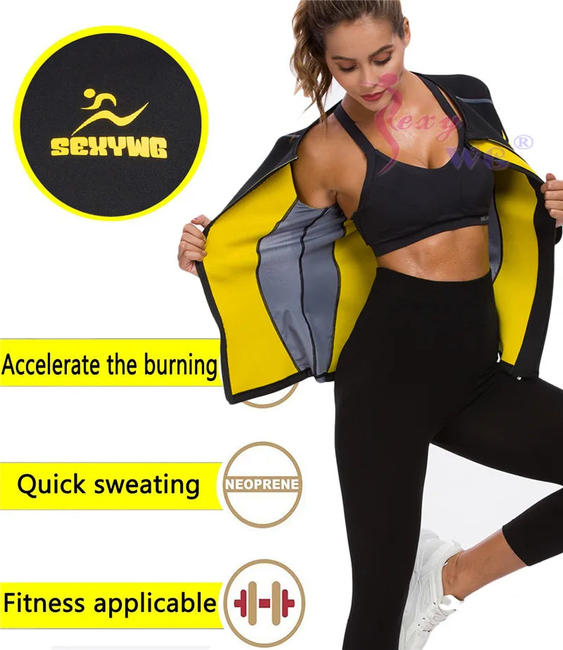 SEXYWG Slimming Body Shaper Fitness Women Neoprene Sauna Jacket Waist Trainer Shapewear Zipper Yoga Shirt Long Sleeve Blouse - You Offer