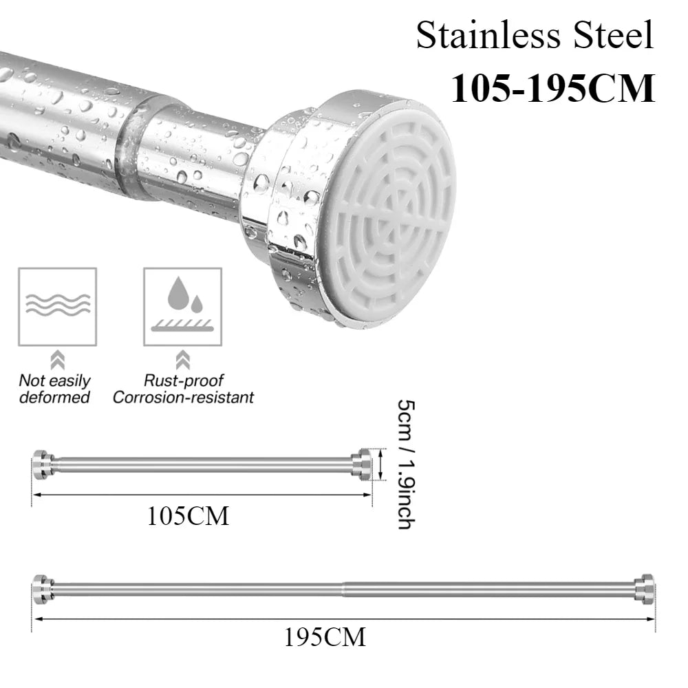 50-260CM Adjustable Curtain Rod No Drilling Telescopic Shower Curtain Pole for Balcony Bathroom Wardrobe Rod Clothes Drying Rack