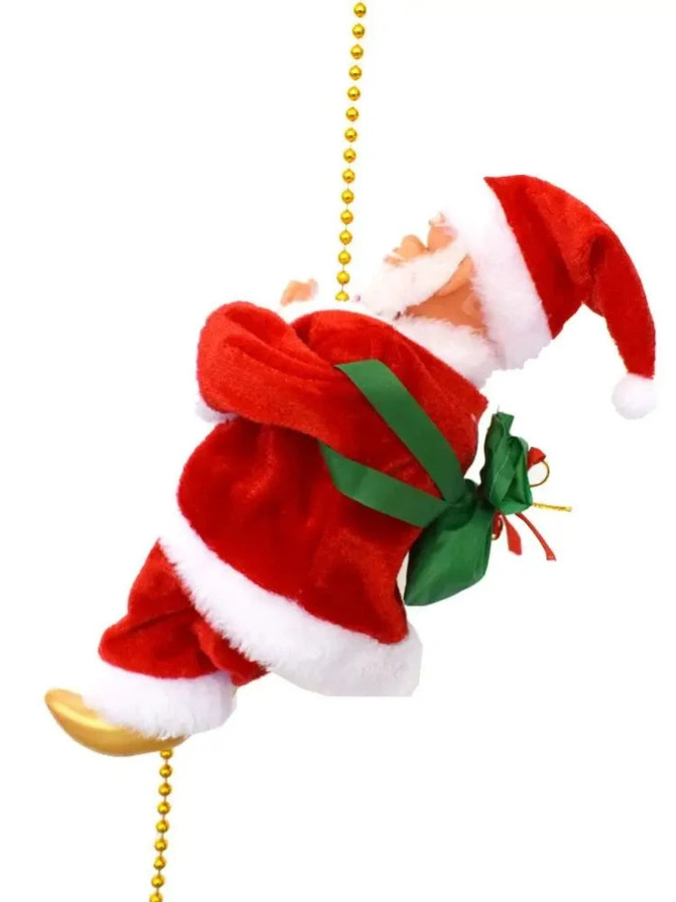 Santa Claus Climbing Beads Battery Operated Electric Climb Up and Down Climbing Santa with Light Music Christmas Decor Ornaments