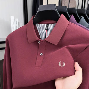 100% pure cotton autumn and winter highend men POLO shirt fashion brand embroidered wheat business casual lapel long sleeved top