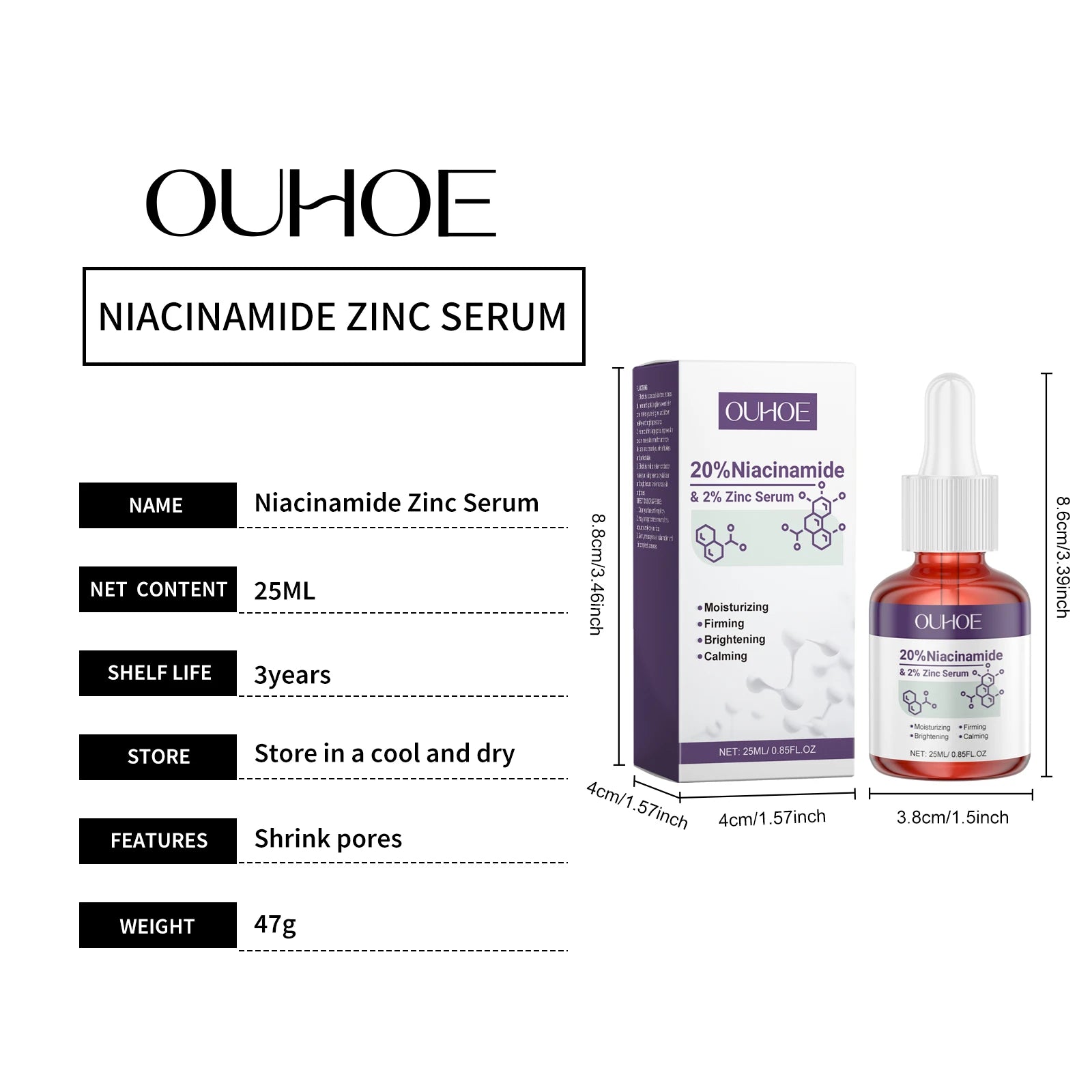 Nicotinamide Face Serum Anti-Acne Shrink Pores Brightening Lighten Moisturizing Essence Improve Rough Skin Care Firming Serum