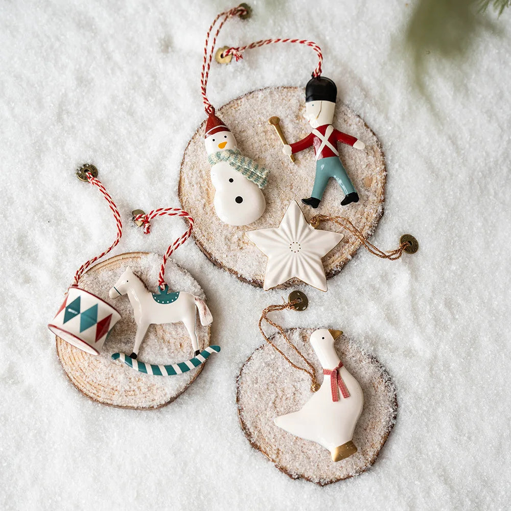 Nordic Christmas Hanging Decoration Cartoon Soldiers Angel DIY Drop Ornaments Double-sides Iron Art Xmas Tree Ornament