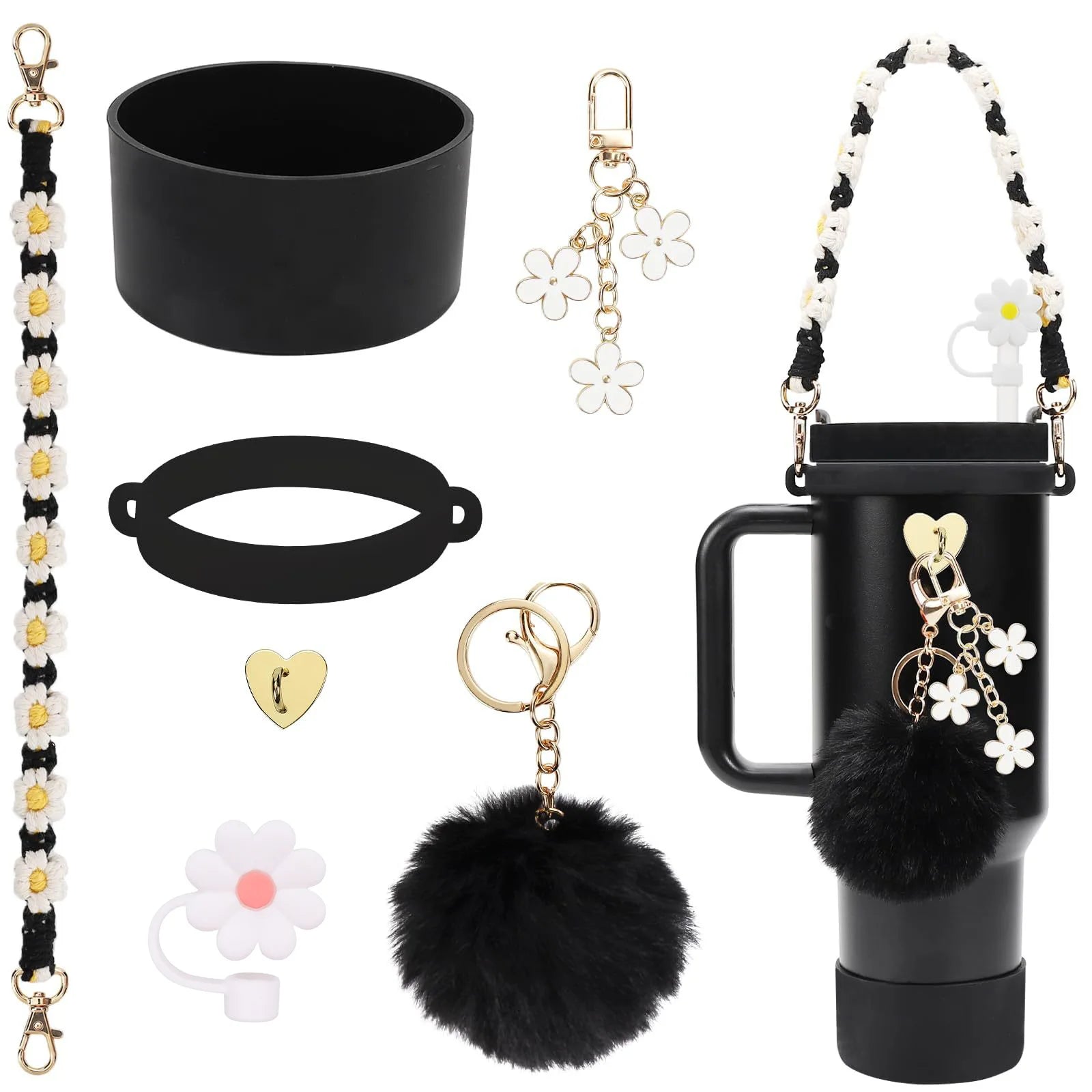 hand-made straw cap case Charm chain pendant lot Accessories Initial Keychain Handle for Stanley cup bottle Tumbler for Women - You Offer