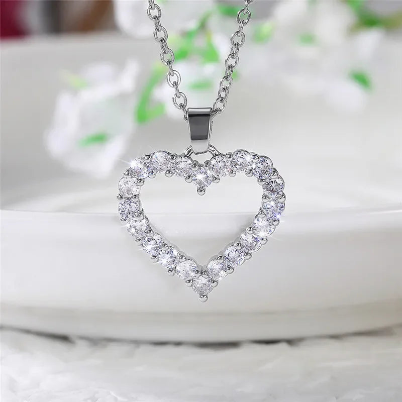 CAOSHI Eternal Heart Shaped Necklace Sparkling Zirconia Accessories for Lady Chic Simple Style Jewelry Romantic Confession Gifts - You Offer