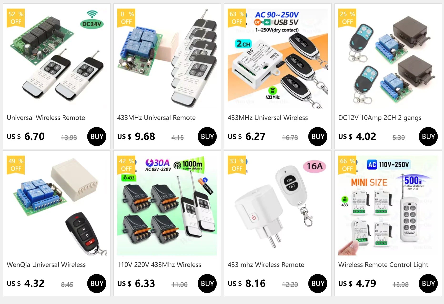 433MHz Universal Wireless Remote Control Switch 2 CH,AC 110V 220V RF Relay Receiver,for Light/Fan/Motor/Garage Door Opener etc