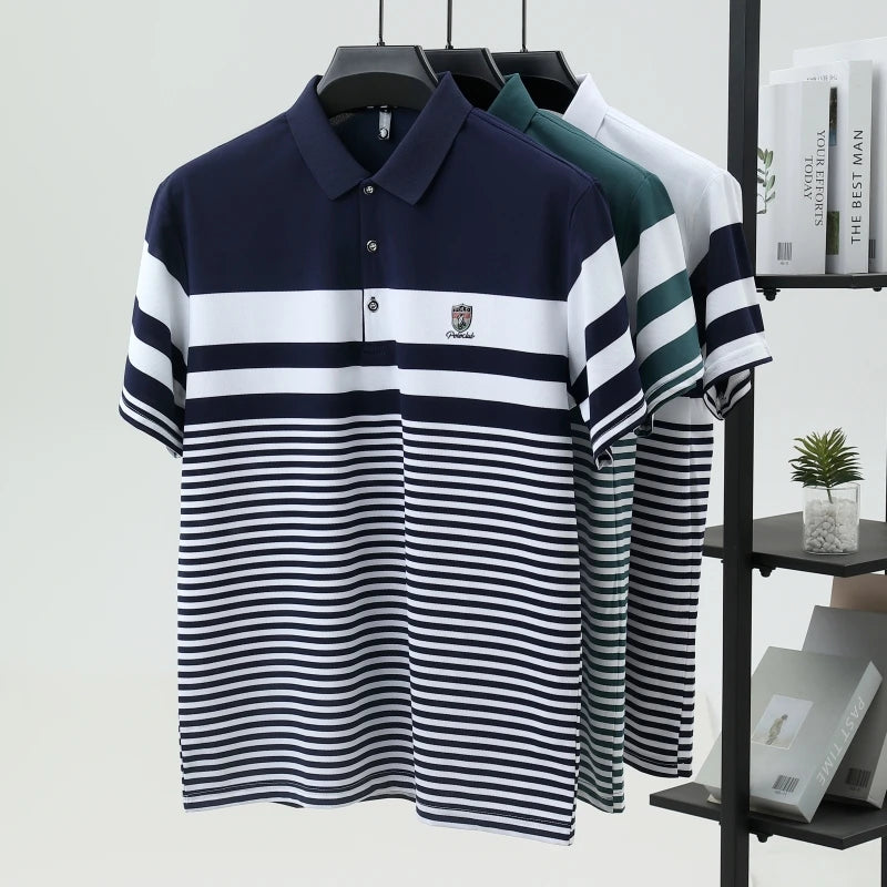 High quality fashion striped short sleeve polo shirt men's luxury brand embossed design summer new breathable T-shirt golf top