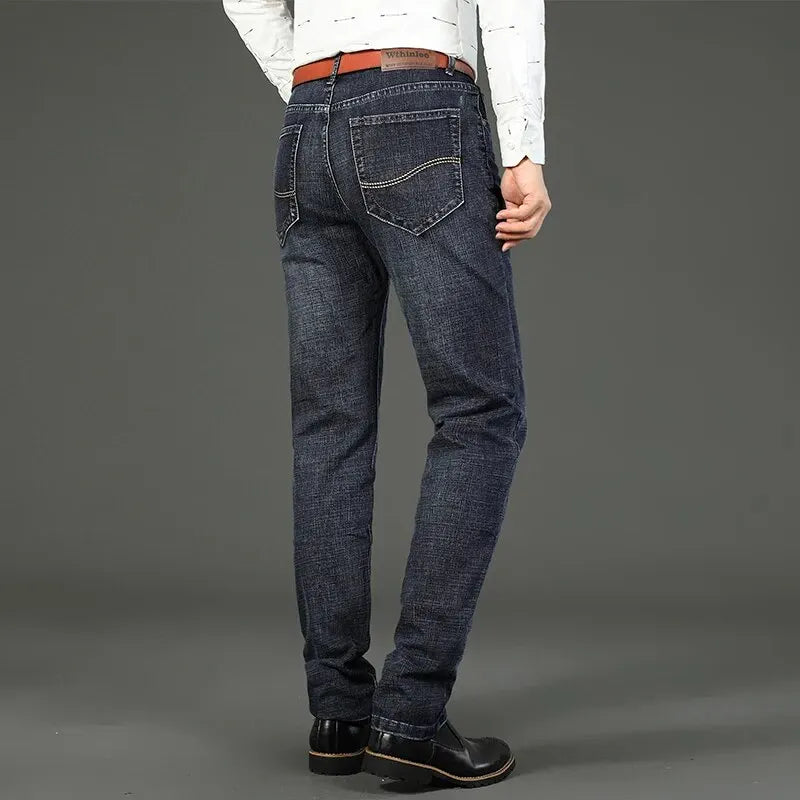 Wthinlee New Business Men's Jeans Casual Straight Stretch Fashion Classic Blue Black Work Denim Trousers Male Brand Clothing - You Offer