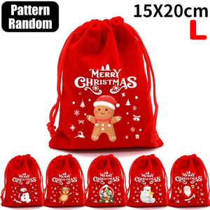 Christmas Drawstring Bags Velvet Cartoon Santa Claus Snowman Candy Snakcs Gifts Bags for Xmas Tree Party Home Packaging Pouches