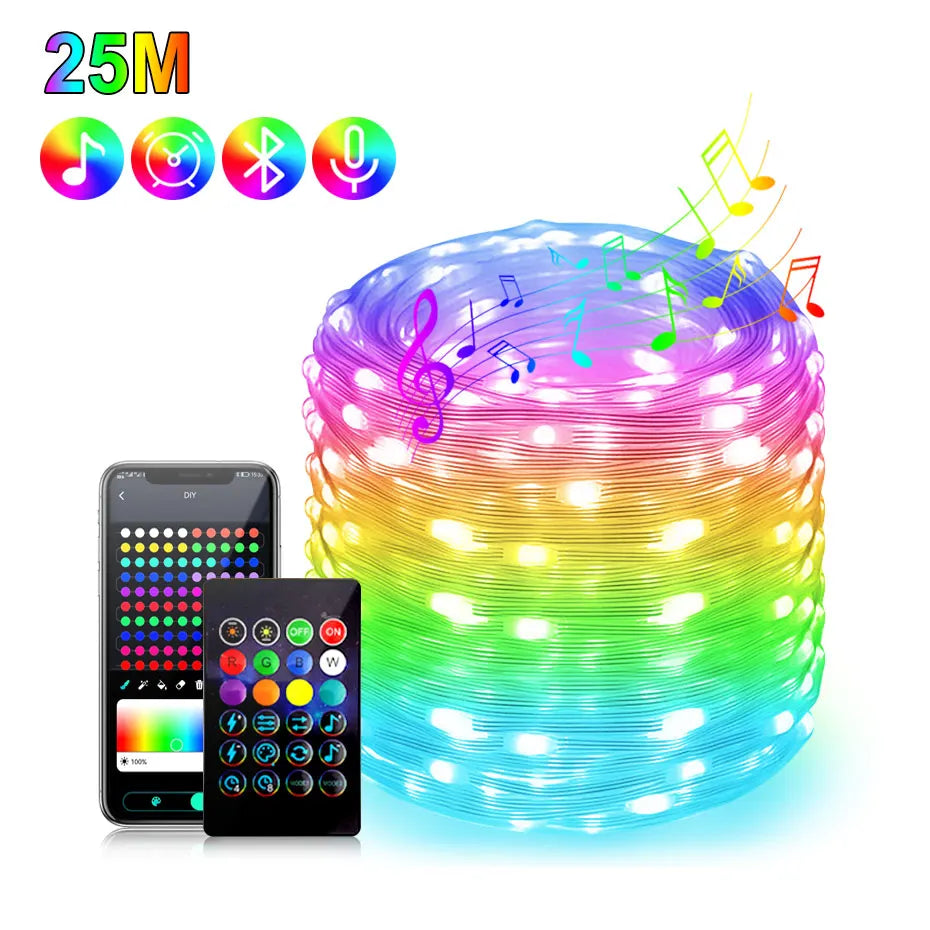 50M 20M 10M 5M 1M Christmas Lights LED Fairy String Light USB Smart Bluetooth Curtain Lights Garland for Home Party Decoration