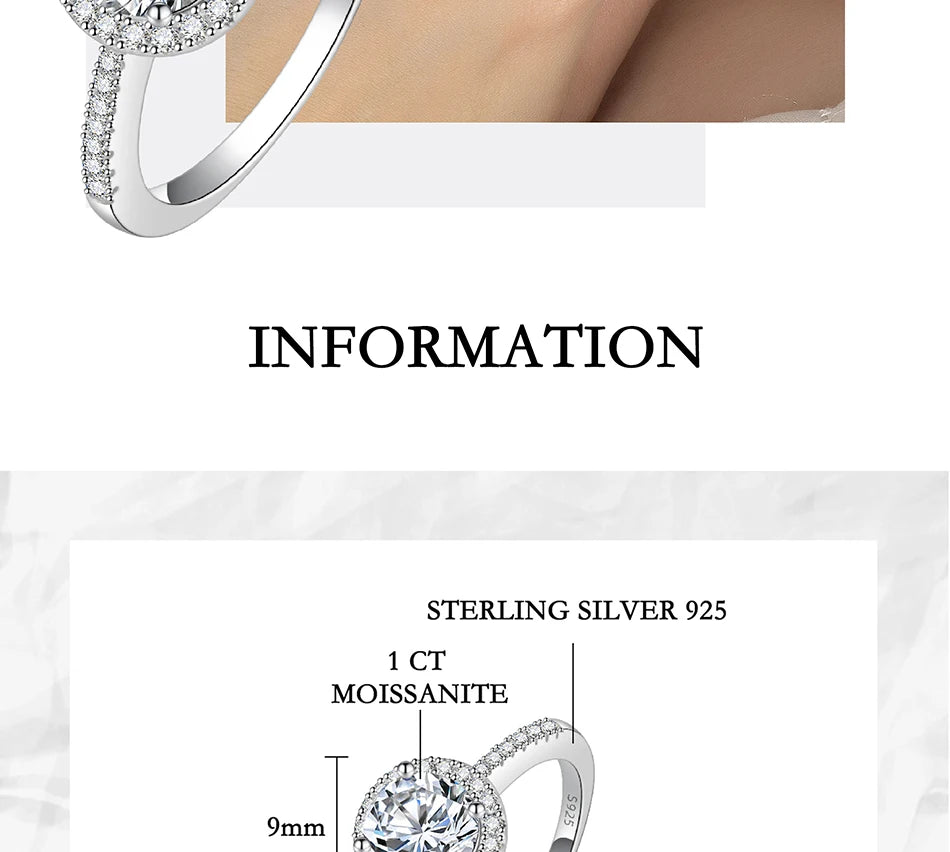 PERFANY Moissanite Ring For Women S925 Pure Silver Plated 18K White Gold Round Diamond Proposal Wedding High-end Jewelry - You Offer