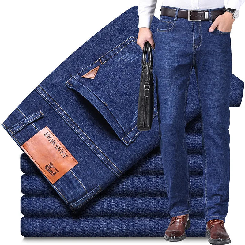 New Men Light Luxury Stretch Slim Fit Pants Comfortable Soft Business Fashion Straight Casual Denim Trousers Male Brand Clothing - You Offer
