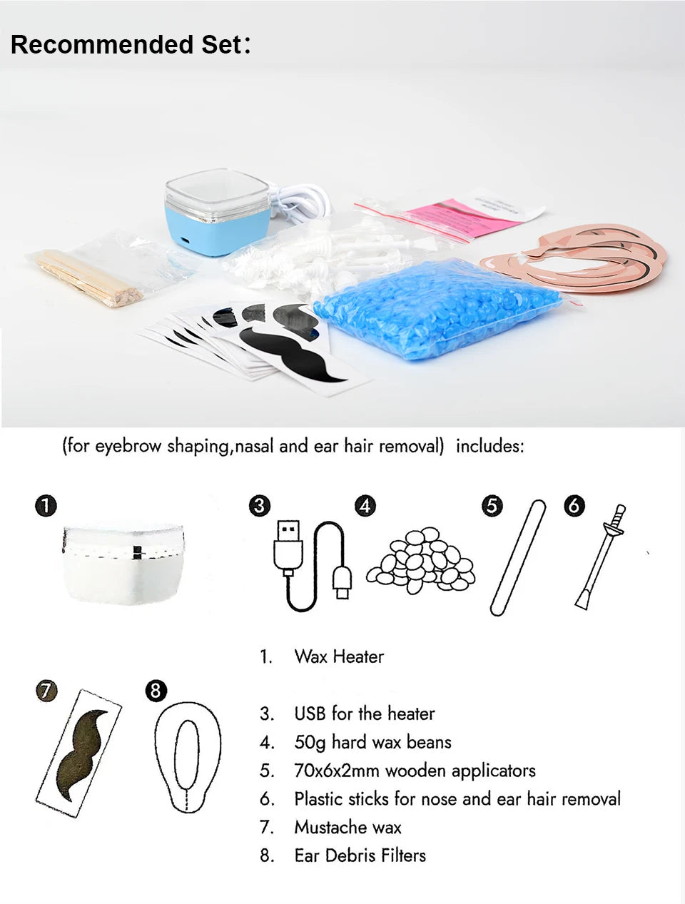 USB Wax Heater Machine Depilatory Waxing Beans Heater Nose Facial Wax Kit Depilatory Waxing Beans Heater For Men and Women