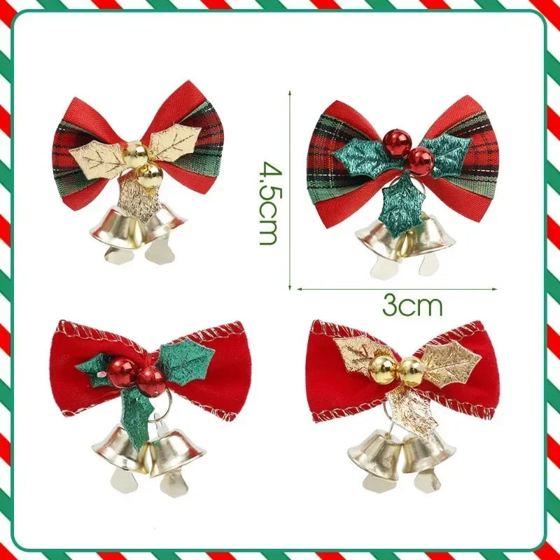 Christmas Mini Bowknot Jingle Bell Xmas Trees Hanging Pendant Small Bow with Bell Ornament DIY Party Gifts New Year Decorations