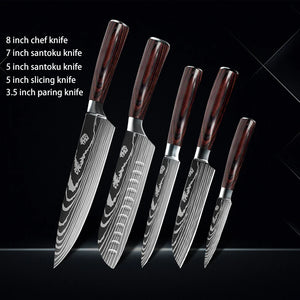 Chef knife 1-10Pcs Set Laser Damascus Pattern Kitchen Knives Sharp Japanese Santoku Slicing Utility Knife Cleaver Boning Knives - You Offer