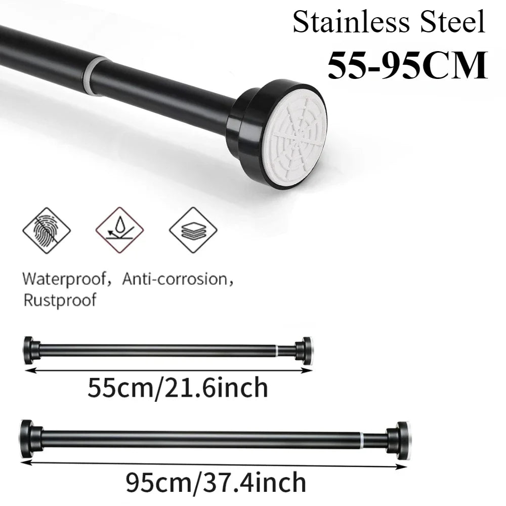 50-260CM Adjustable Curtain Rod No Drilling Telescopic Shower Curtain Pole for Balcony Bathroom Wardrobe Rod Clothes Drying Rack