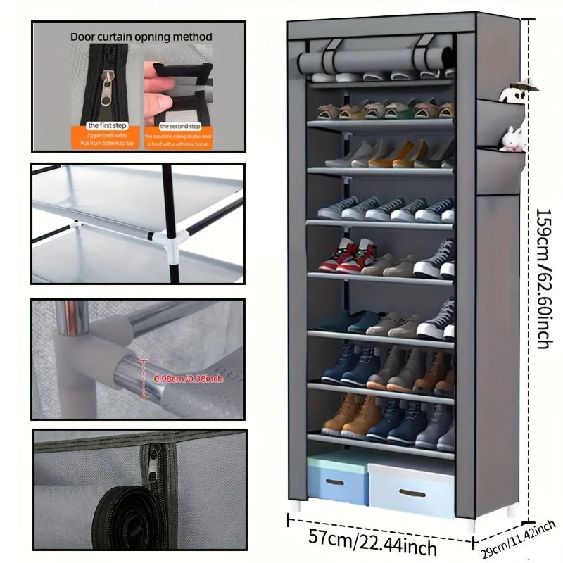10-Layer Sturdy Shoe Rack - Holds 18-22 Pairs, Dustproof, Adjustable, Space-Saving, Bedroom/Entrance