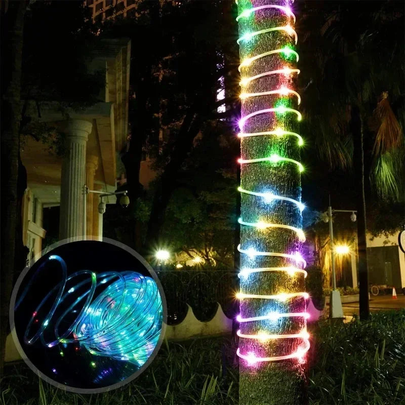 Christmas Party Fairy Lights Solar Powered Waterproof Rope String Outdoor with 8 Modes for Tree Patio Yard Garden Decoration