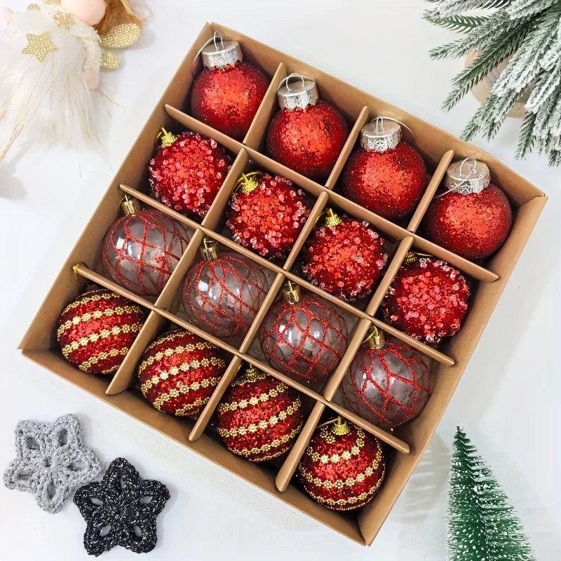 16pcs/set New Style Christmas Ball Set Glitter Deco Ball with Round Shapes for Christmas Tree Hanging Ornaments Plastic Material