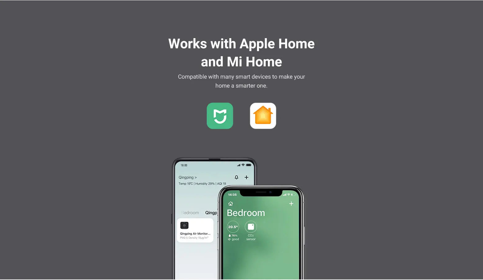 Qingping Smart Air Detector Lite CO2 PM2.5 PM10 Temperature Humidity Monitor Touch Screen Work With Mihome APP for Apple HomeKit