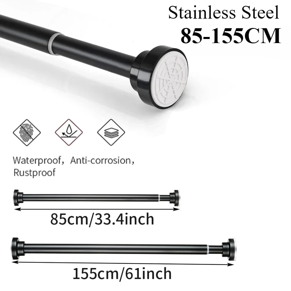 50-260CM Adjustable Curtain Rod No Drilling Telescopic Shower Curtain Pole for Balcony Bathroom Wardrobe Rod Clothes Drying Rack
