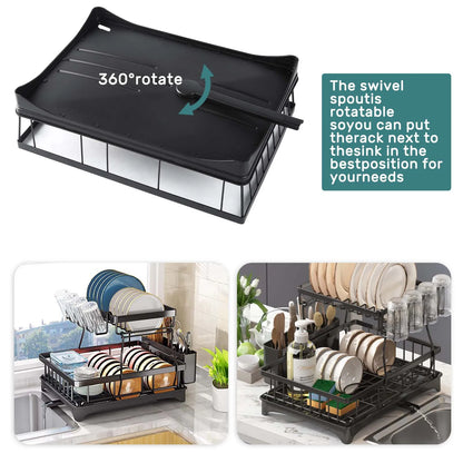 Large 2-tier dish drying rack for kitchen countertops, removable large-capacity dish draining rack - You Offer
