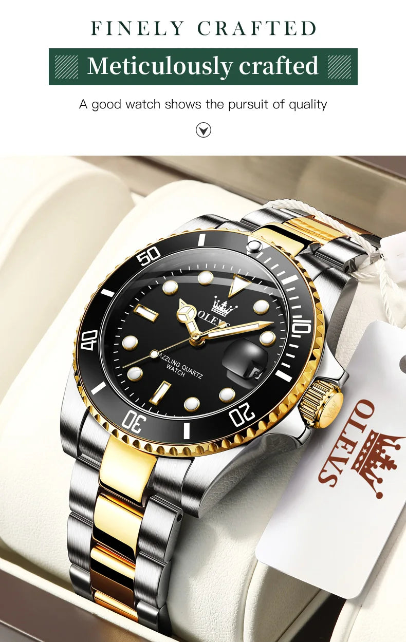 OLEVS Mens Quartz Watches Top Brand Luxury Business Waterproof Luminous Large Dial Men Wristwatches Sports Stainless Steel Watch - You Offer