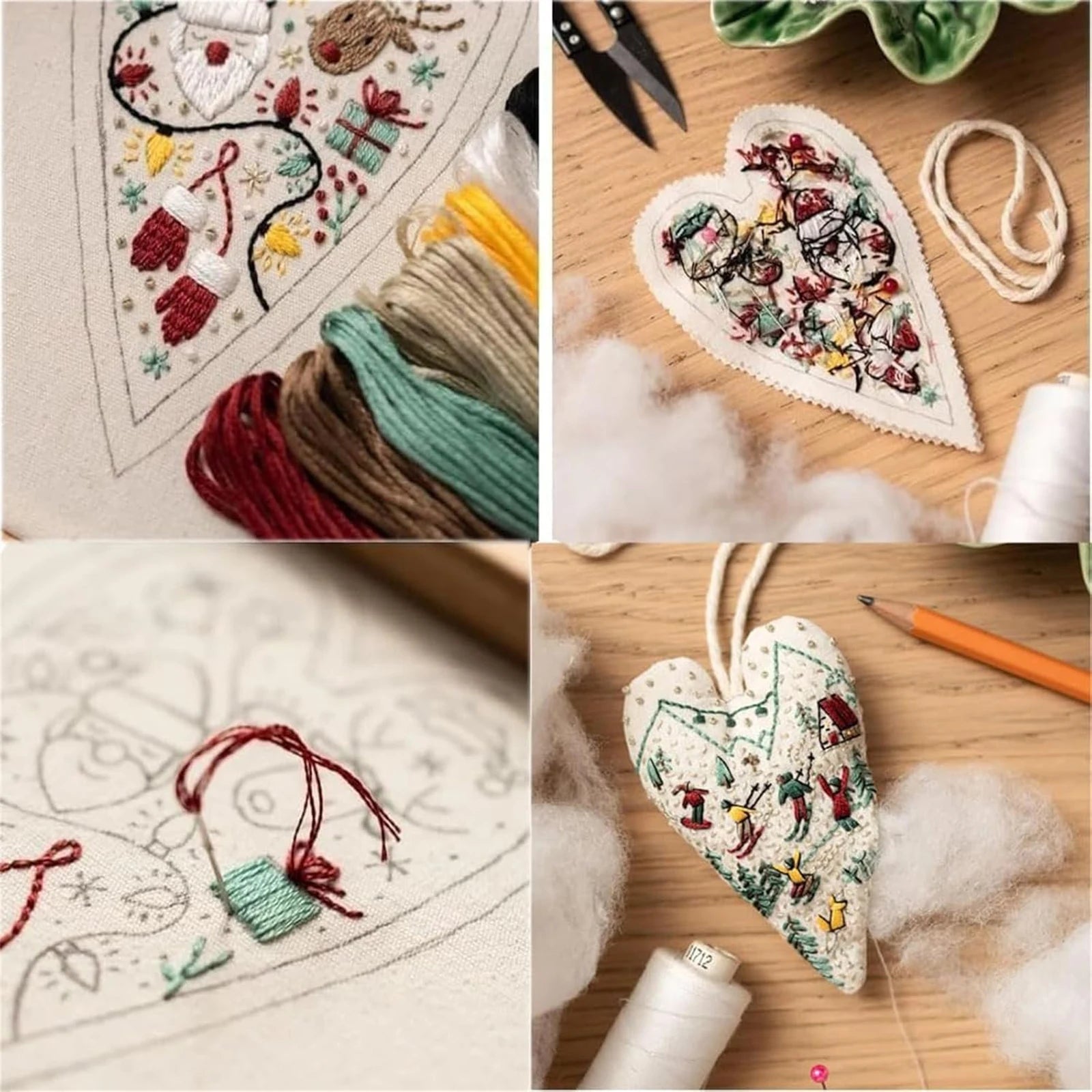 New Embroidery Christmas Ornament Kits Xmas Tree DIY Heart Embroidery Christmas Decoration Heart Cross Stitch Kit with Needles