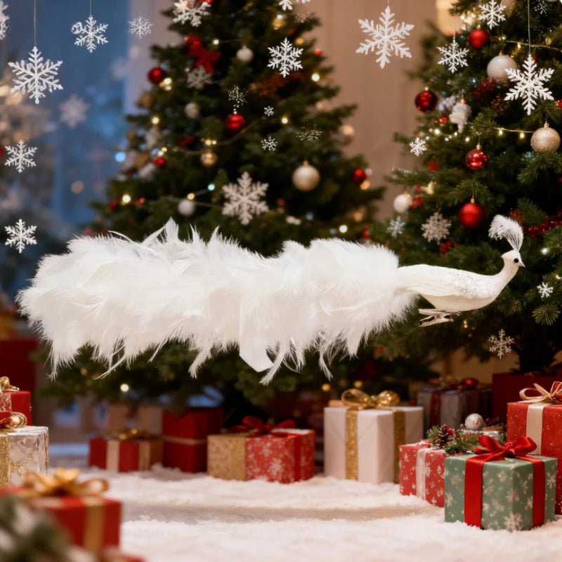 1pc White Peacock Christmas Tree Ornaments, with Feather Tail and Faux Design Clips Included - Perfect for Holiday Decorations