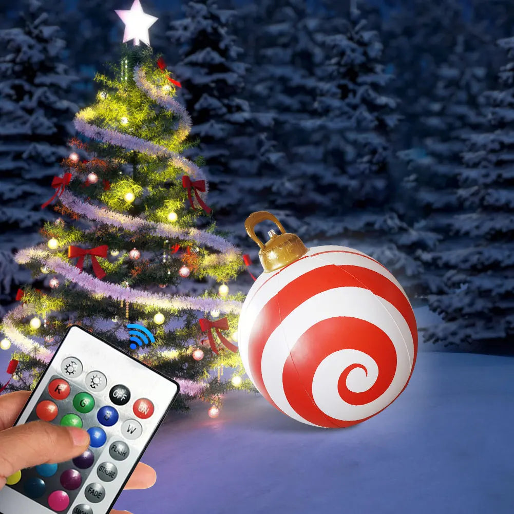 60cm Giant Inflatable Christmas Ball with Lights Remote Control Giant Luminous Inflatable Christmas Ball Outdoor Christmas Decor