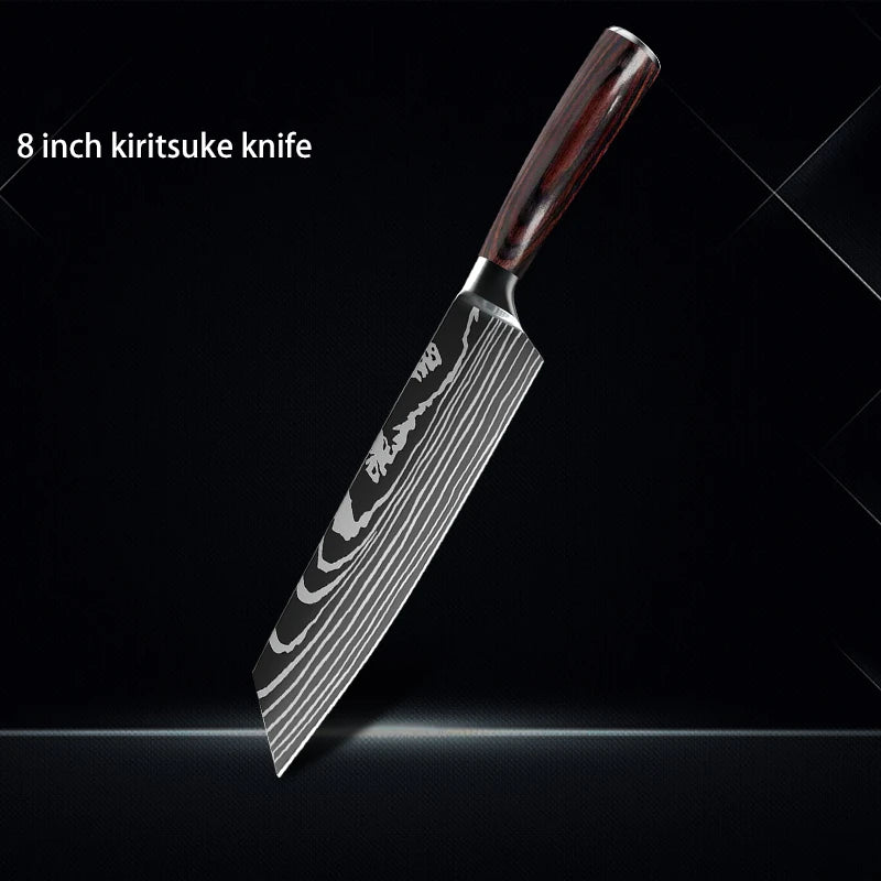 Chef knife 1-10Pcs Set Laser Damascus Pattern Kitchen Knives Sharp Japanese Santoku Slicing Utility Knife Cleaver Boning Knives - You Offer