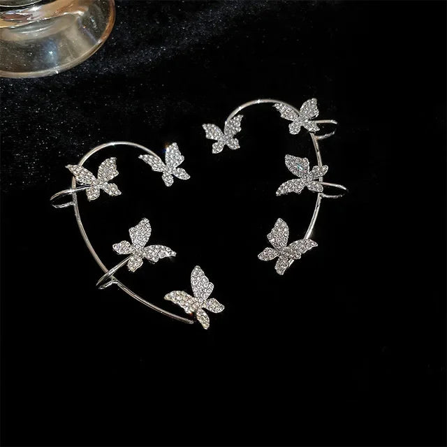 Silver Plated Metal Butterfly Ear Clips Without Piercing For Women Sparkling Zircon Ear Cuff Clip Earrings Wedding Jewelry - You Offer