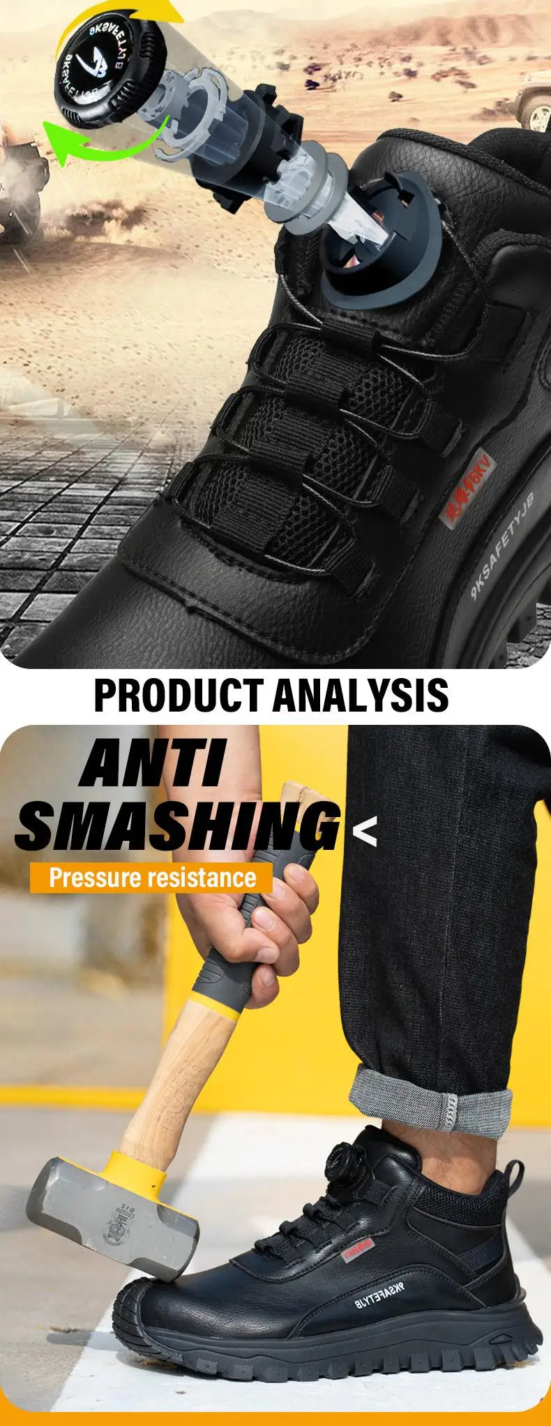 Rotating Button Indestructible Shoes Safety Boots Men Steel Toe work Boots Waterproof Non-slip Puncture-Proof Protective Shoes