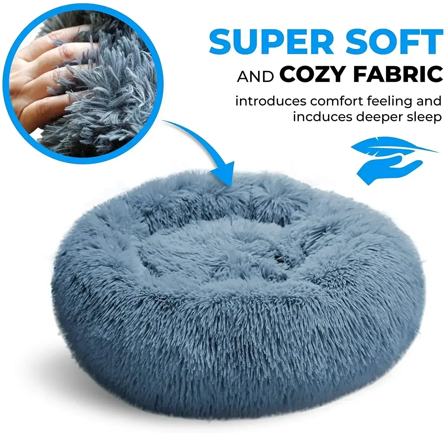 Round Plush Pet Bed - Self Warming Kennel, Machine Washable Mat with Non-Slip Bottom, Soft Cushion House Bed for Cats Dogs
