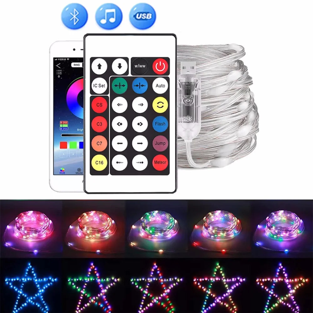 Smart USB Bluetooth App Control LED String Light Waterproof Outdoor Fairy Lights For Party Christmas Tree Lights Wedding Decor