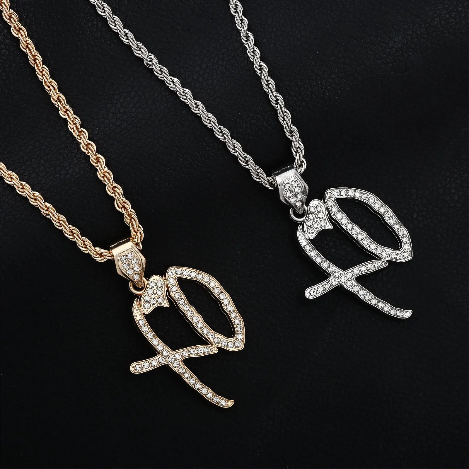 Exquisite Bubble Letter Xo Inlaid White Zircon Pendant Necklace for Men\'s Fashion Street Trend Jewelry Accessories Gift - You Offer