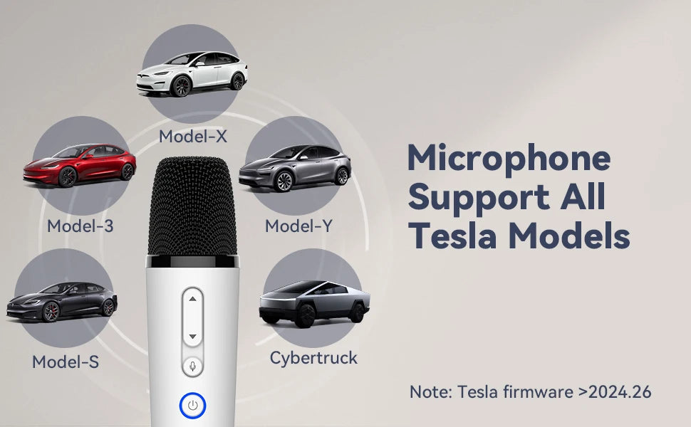 T1-Car Karaoke Microphone for Tesla Model Y/3/X/Cybertruck, Rechargeable Caraoke Mic with USB-A & USB-C Receiver, Plug to Use